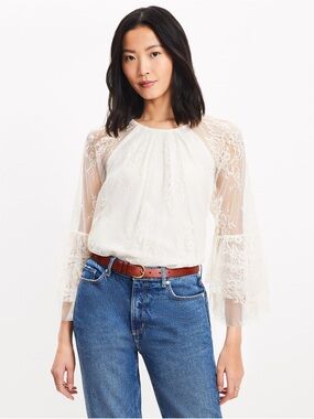 NWT Loft Chantilly Lace Flare Sleeve Blouse size XL